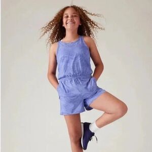 Athleta Girl Play More Romper L2 Girls Size L/12 #532170 Animal Wave Navy Print